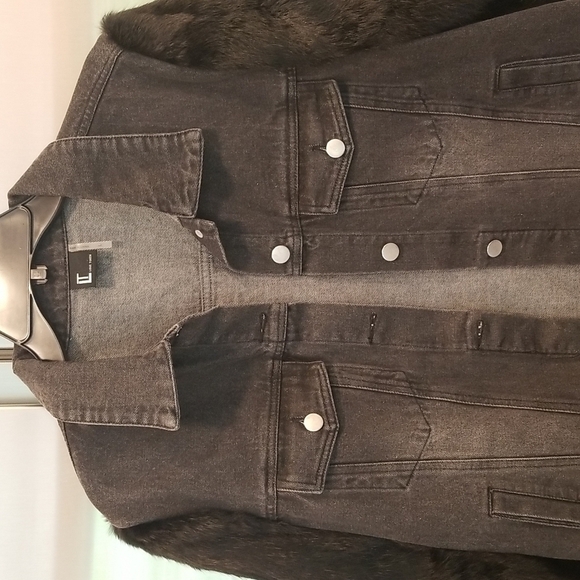 💕LOVE TOKEN💕 Murray Genuine Real Rabbit Fur Sleeve Denim Jacket Coat ~ Black M - Picture 9 of 16